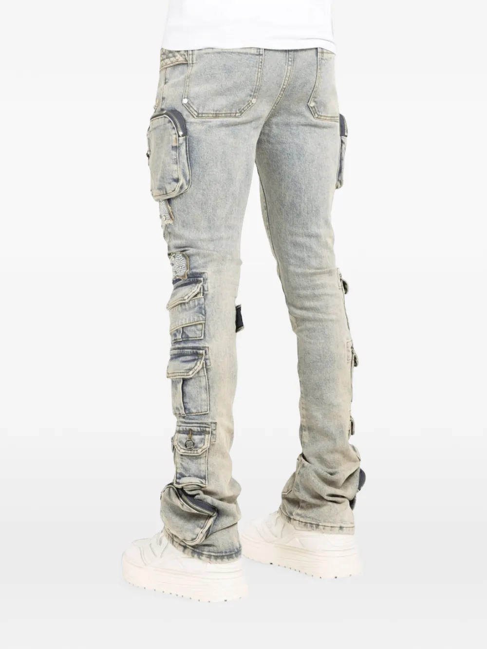 GUAPI Jeans met gewatteerd vlak en verfraaid met stras Blauw