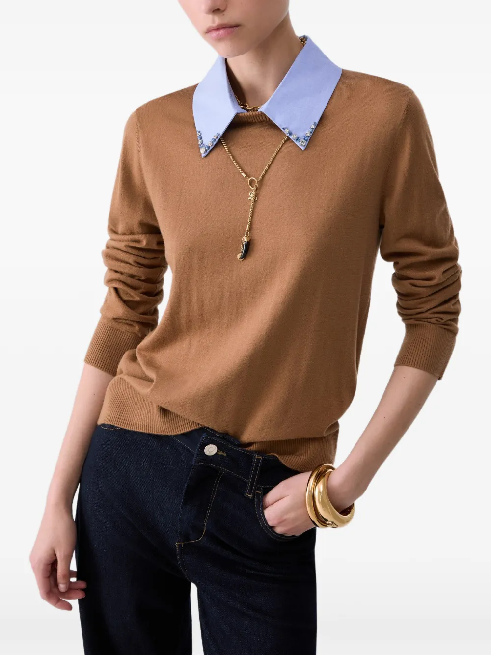 LIU JO Trui met popeline detail Beige