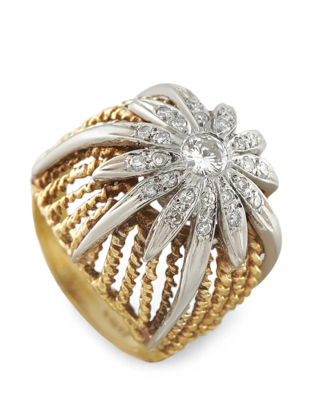 Pre-owned Lb Exclusive Diamond Floral Ring In Gold