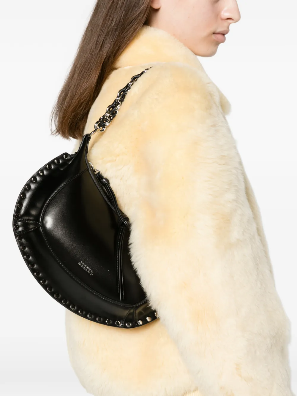 ISABEL MARANT Oskan Moon bag in grained leather Zwart