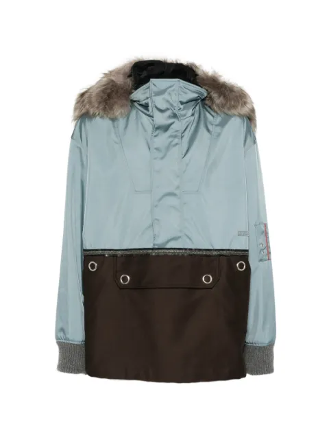Marni gray nylon half-zip jacket with fur collar