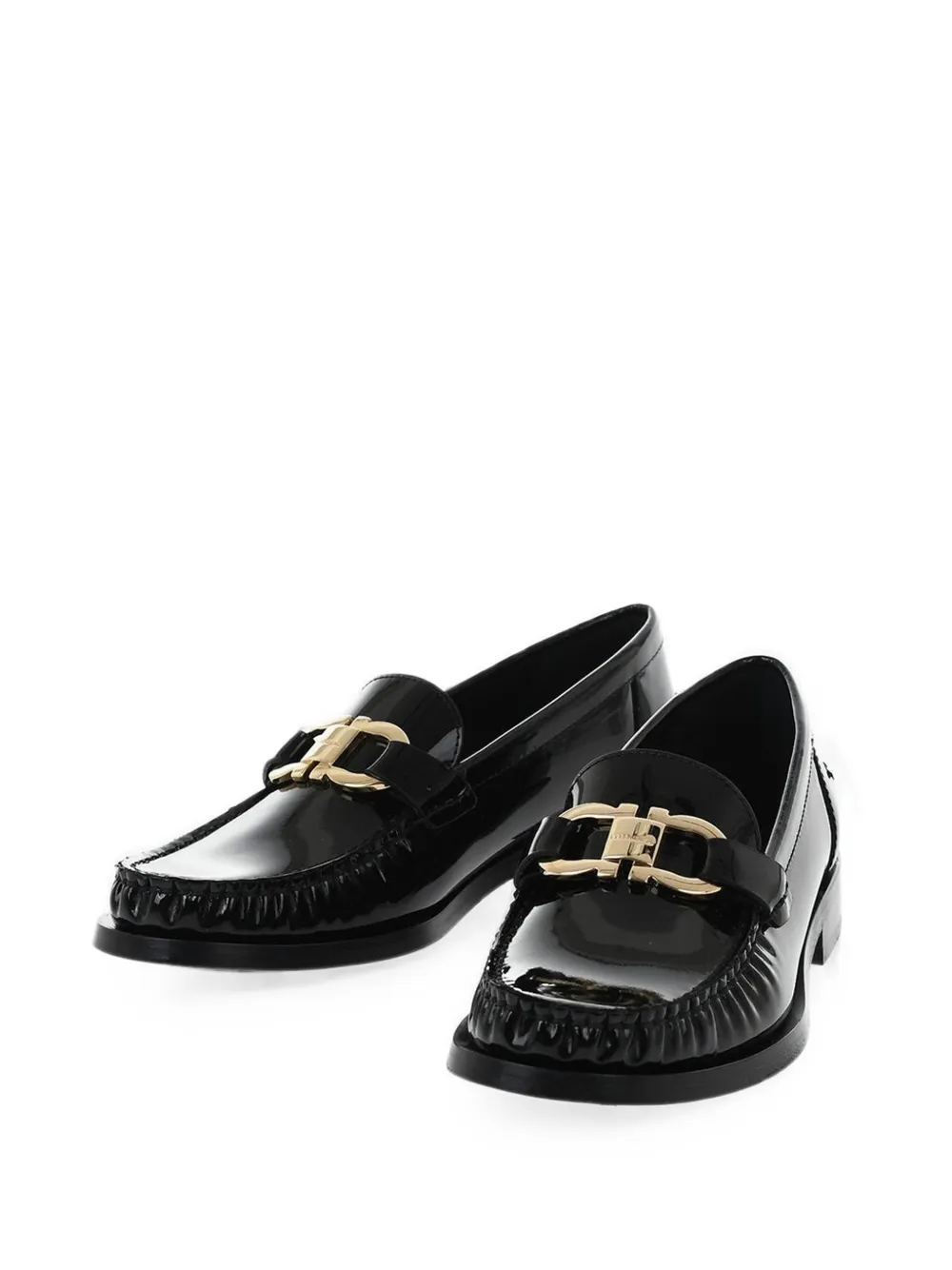 Ferragamo patent leather loafers Maryan with gold Gancini detail Zwart
