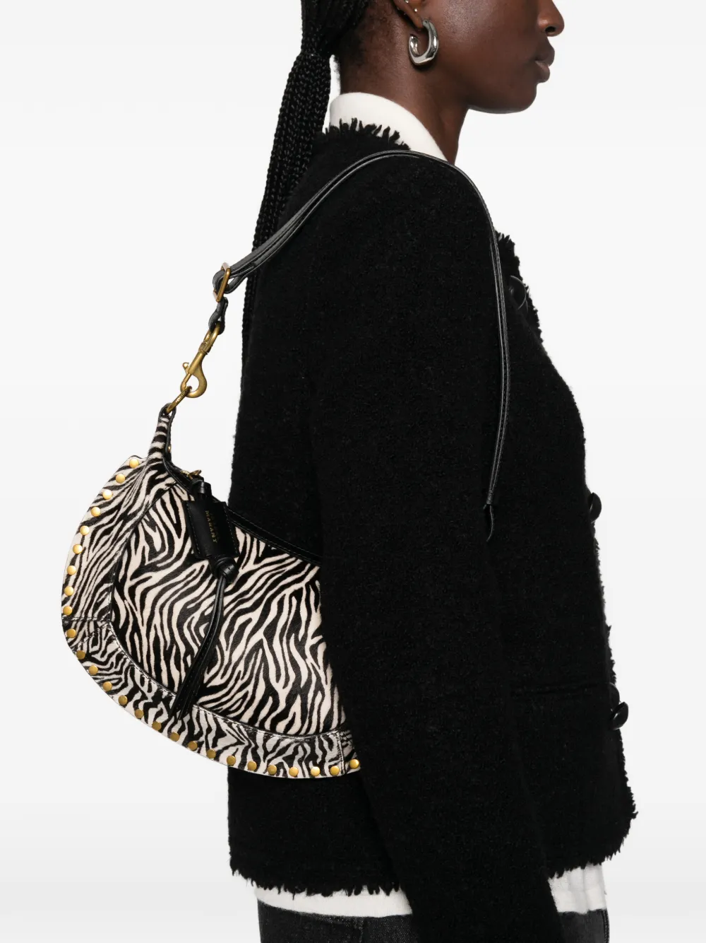 ISABEL MARANT Oskan Moon crossbodytas met ponyhaar en zebra-print Wit