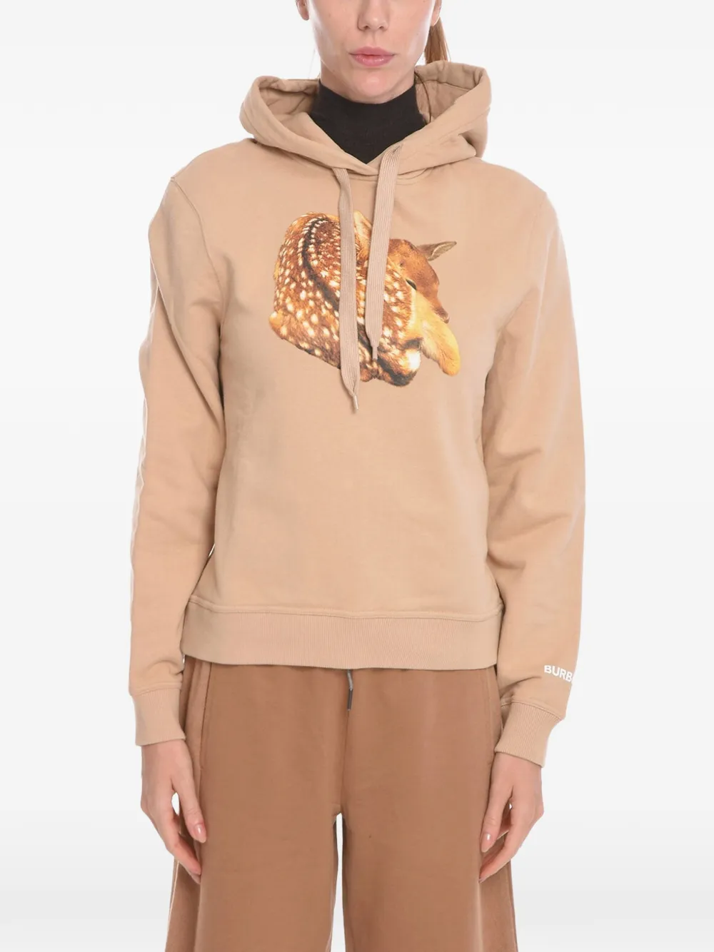 Burberry brushed-cotton poulter deer hoodie - Nude