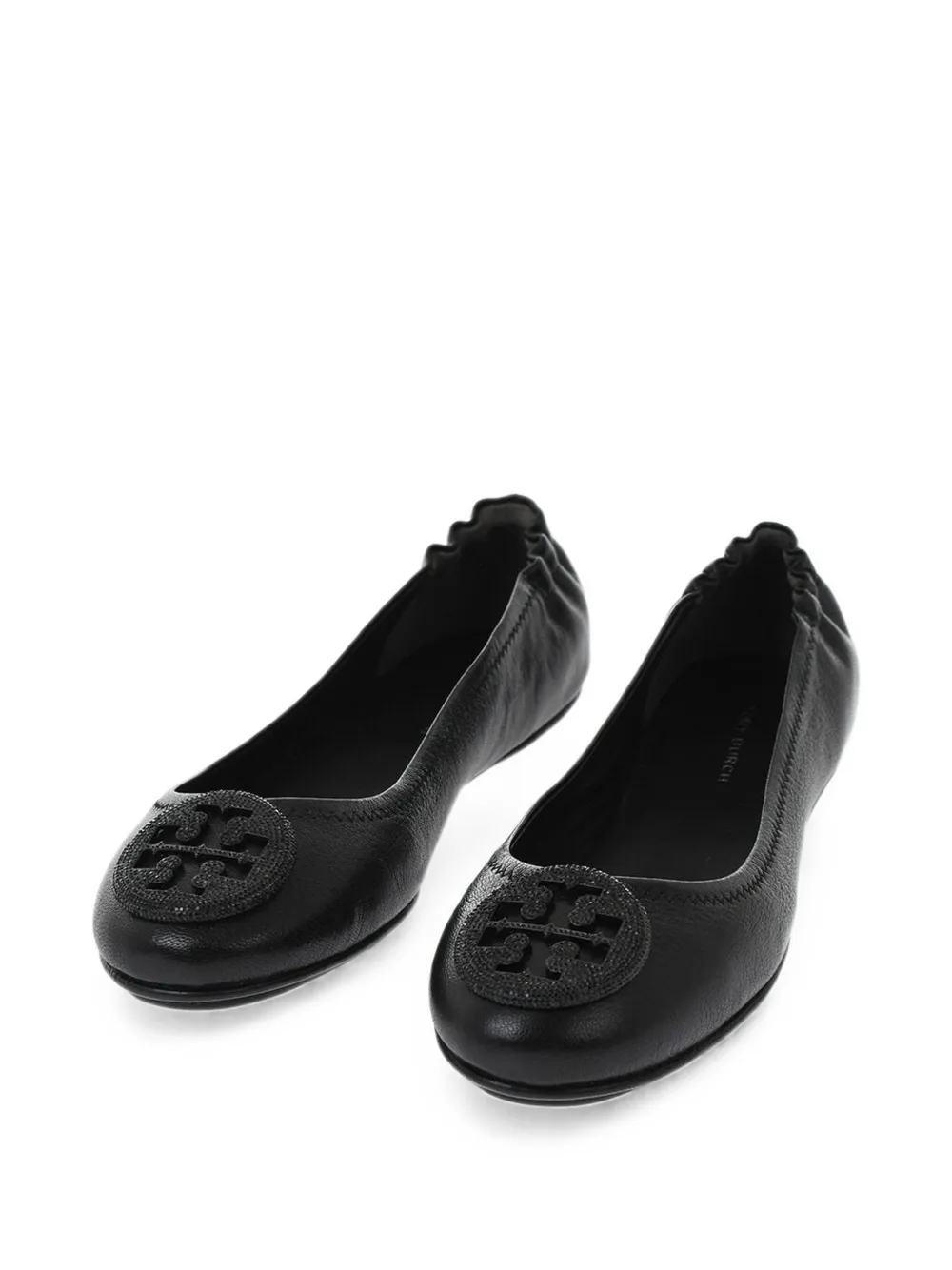 Tory Burch crystal-embellished logo-patch ballet flats Zwart