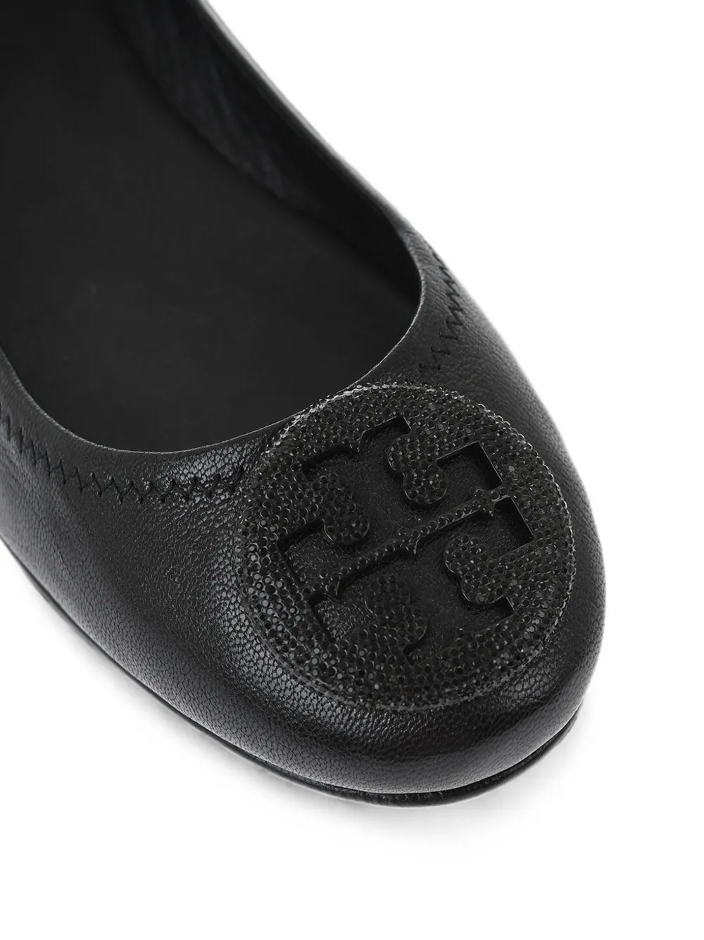 Tory Burch crystal-embellished logo-patch ballet flats Zwart