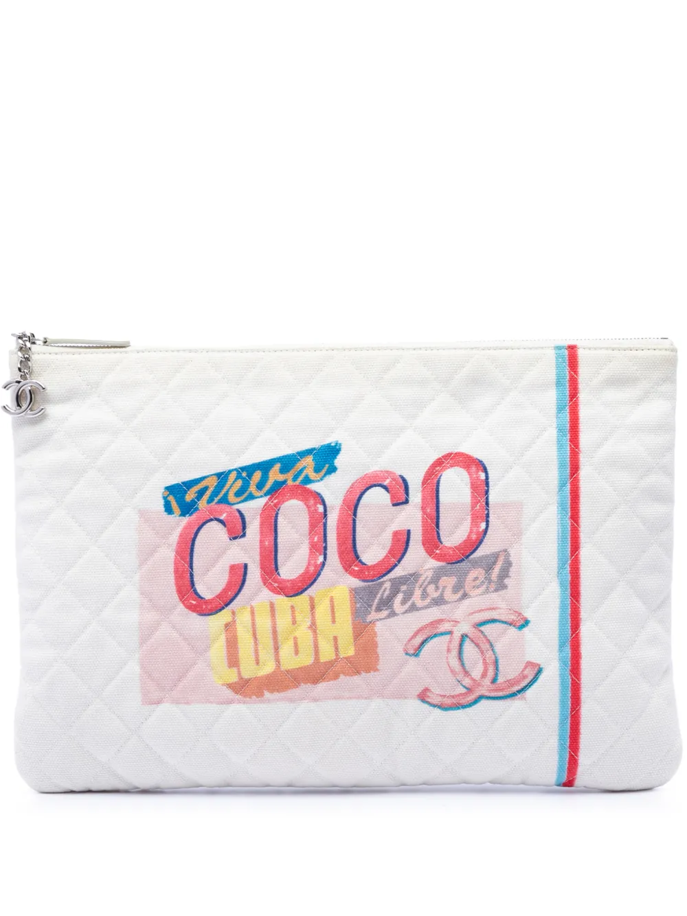 CHANEL Pre-Owned Clutch Coco Cuba Libre O Case grande in tela trapuntata con stampa 2016-2017 - Bianco
