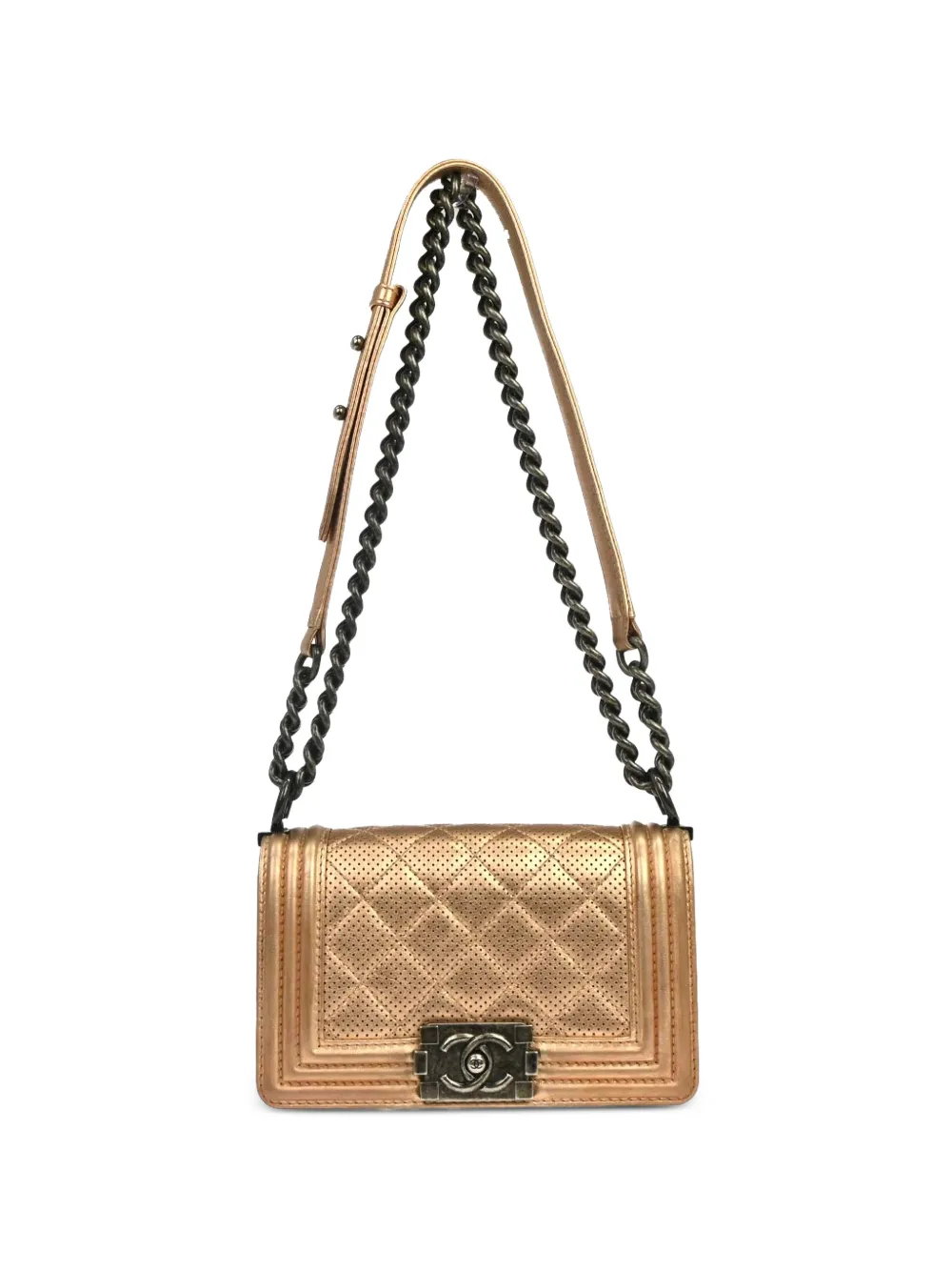 CHANEL Pre-Owned 2014 Boy Chanel perforated shoulder bag - Oro