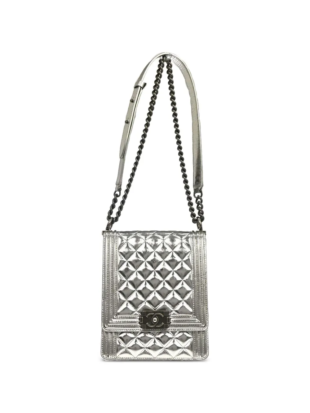 CHANEL Pre-Owned 2019 Boy Chanel quilted shoulder bag - Argento
