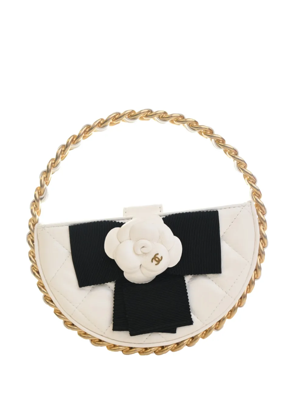 CHANEL Pre-Owned 2021-2026 Mini Lambskin Round Camellia Clutch handbag - Bianco