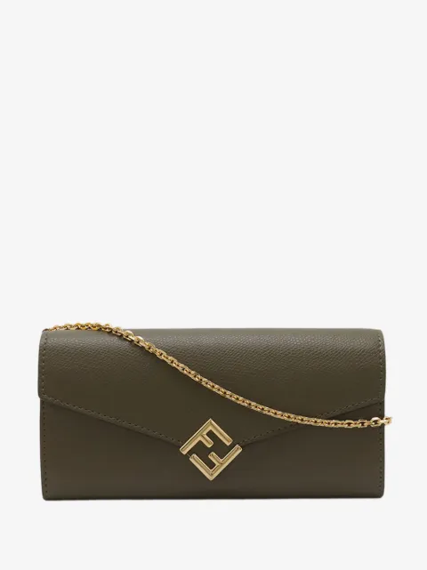 Fendi Pre-Owned 2010-2026 Smooth and Grained Calfskin Vitello King Cruise FF Diamonds Continental Envelope Wallet On Chain crossbody bag