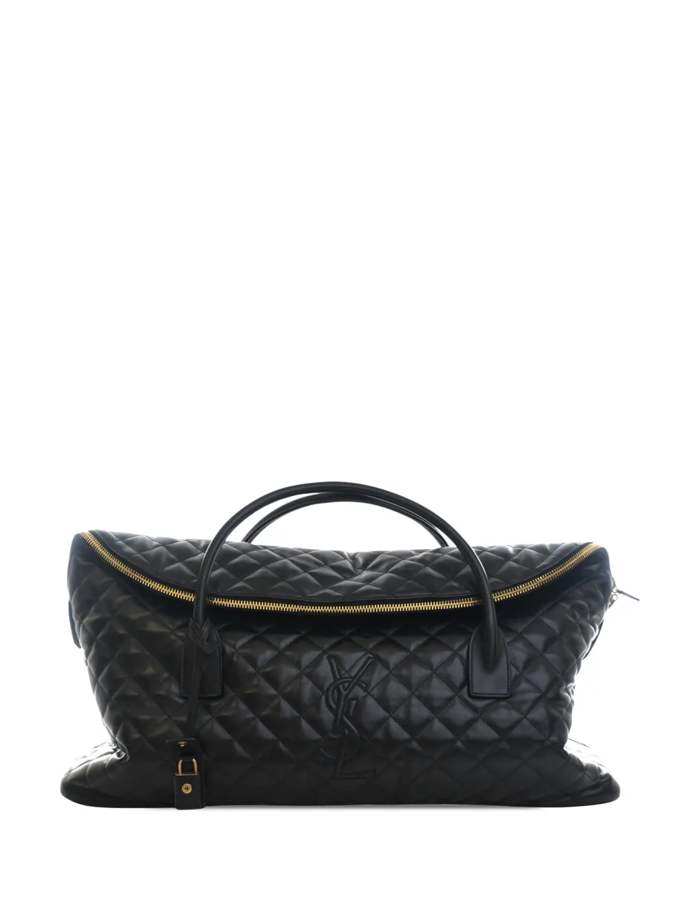 Pre-owned Saint Laurent 2021-2026 Quilted Calfskin Monogram Es Giant Travel Bag In Black