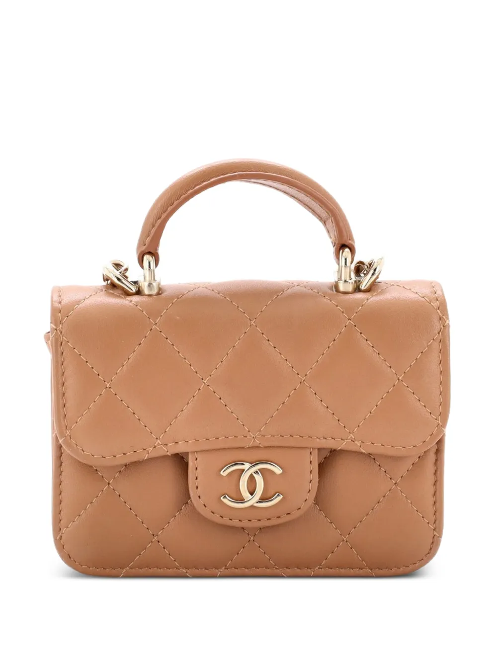 CHANEL Pre-Owned Top Handle Flap Coin Purse with Chain Quilted Lambskin crossbody bag - Toni neutri