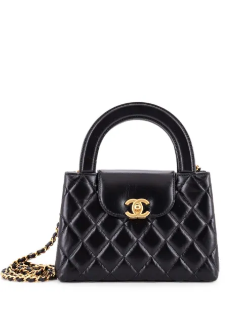 CHANEL Pre-Owned bolsa Kelly mini de piel de becerro brillante capitonada con efecto envejecido y asa superior