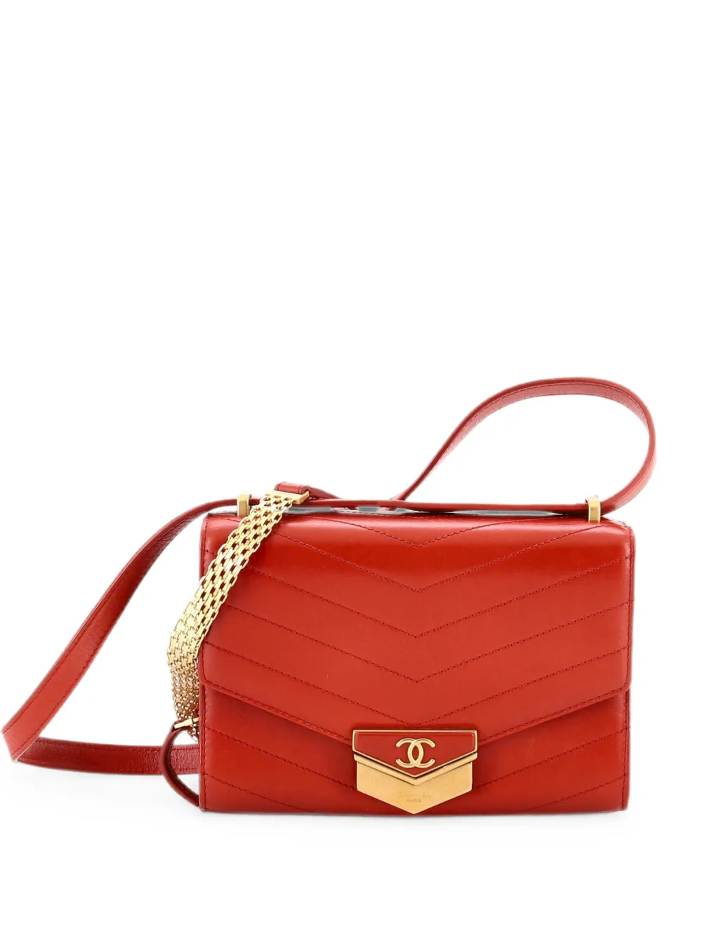 CHANEL Pre-Owned Medal Envelope Flap Bag Chevron Calfskin Small crossbody bag - Rosso