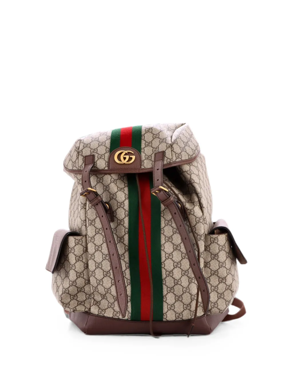 Pre-owned Gucci Ophidia Flap Gg Coated Canvas Medium Backpack In Brown