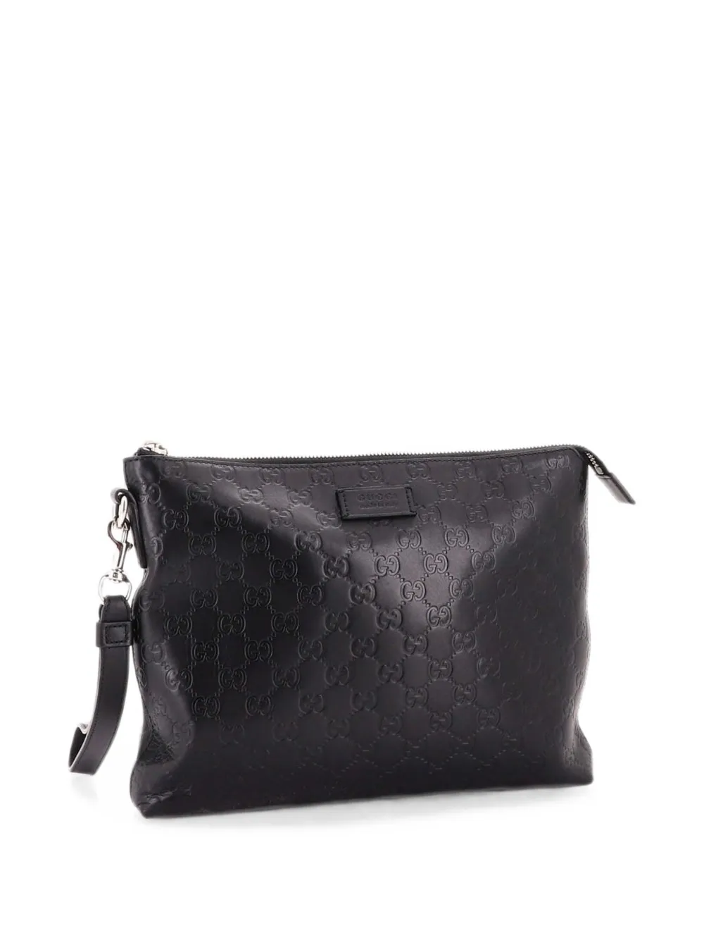 Pre-owned Gucci Signature Soft Wristlet Ssima Leather Clutch Bag In Black