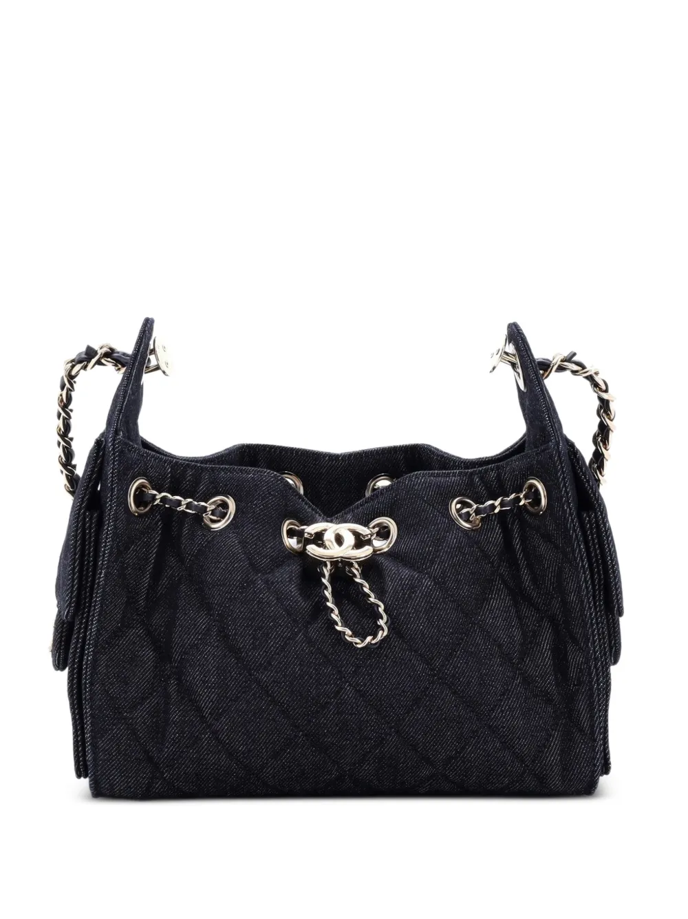 CHANEL Pre-Owned Gesteppte Mini-Schultertasche aus Denim 25cm - Schwarz