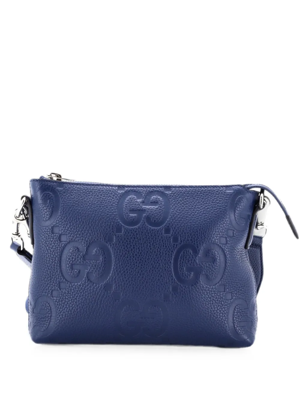 Gucci Pre-Owned Zip Messenger Bag Jumbo GG Embossed Leather Small crossbody bag - Blue
