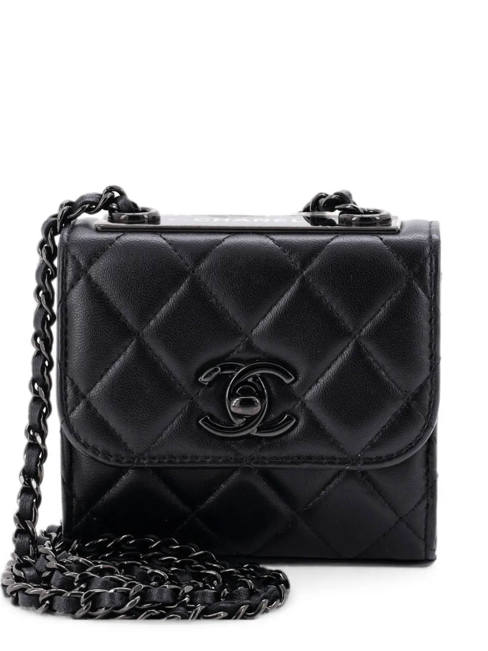 Pre-owned Chanel So Black Trendy Cc Clutch With Chain Quilted Lambskin Small Shoulder Bag