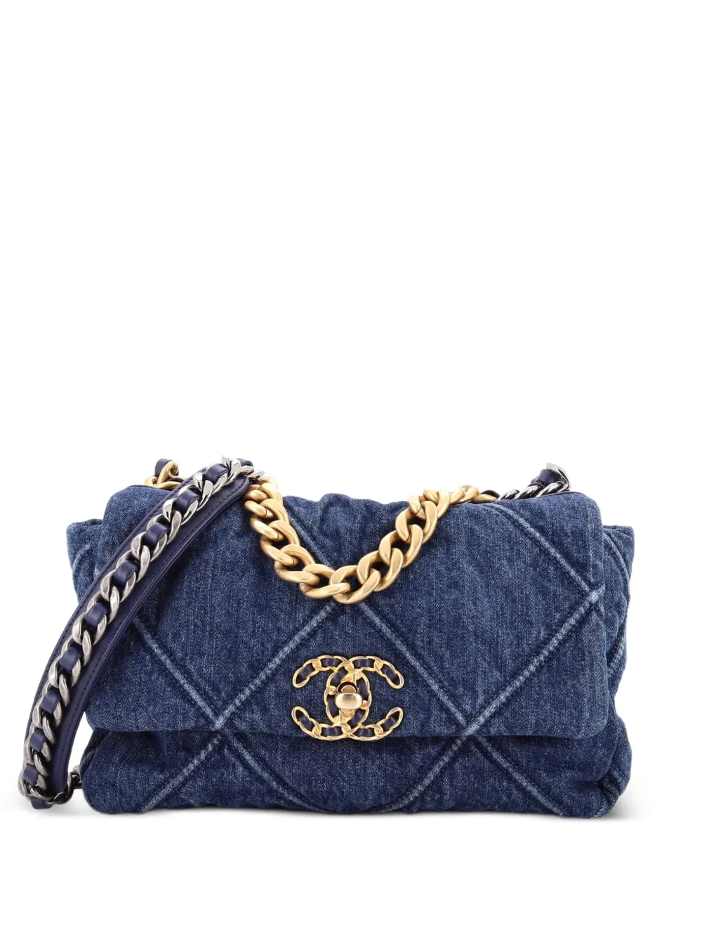 CHANEL Pre-Owned 19 Flap Bag Quilted Denim Medium shoulder bag - Blu