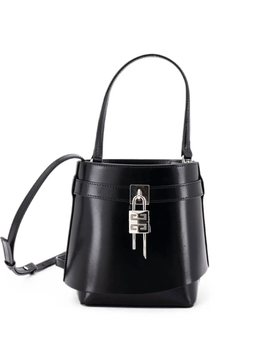 Pre-owned Givenchy Gv Shark Lock Leather Bucket Bag In Black
