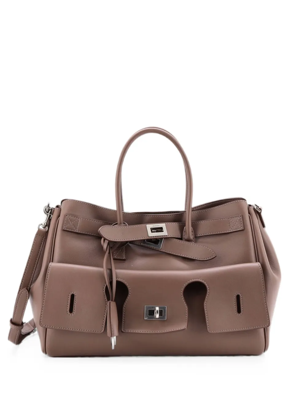 Pre-owned Balenciaga Bel Air Carry All Bag Leather Small Tote Bag In Brown
