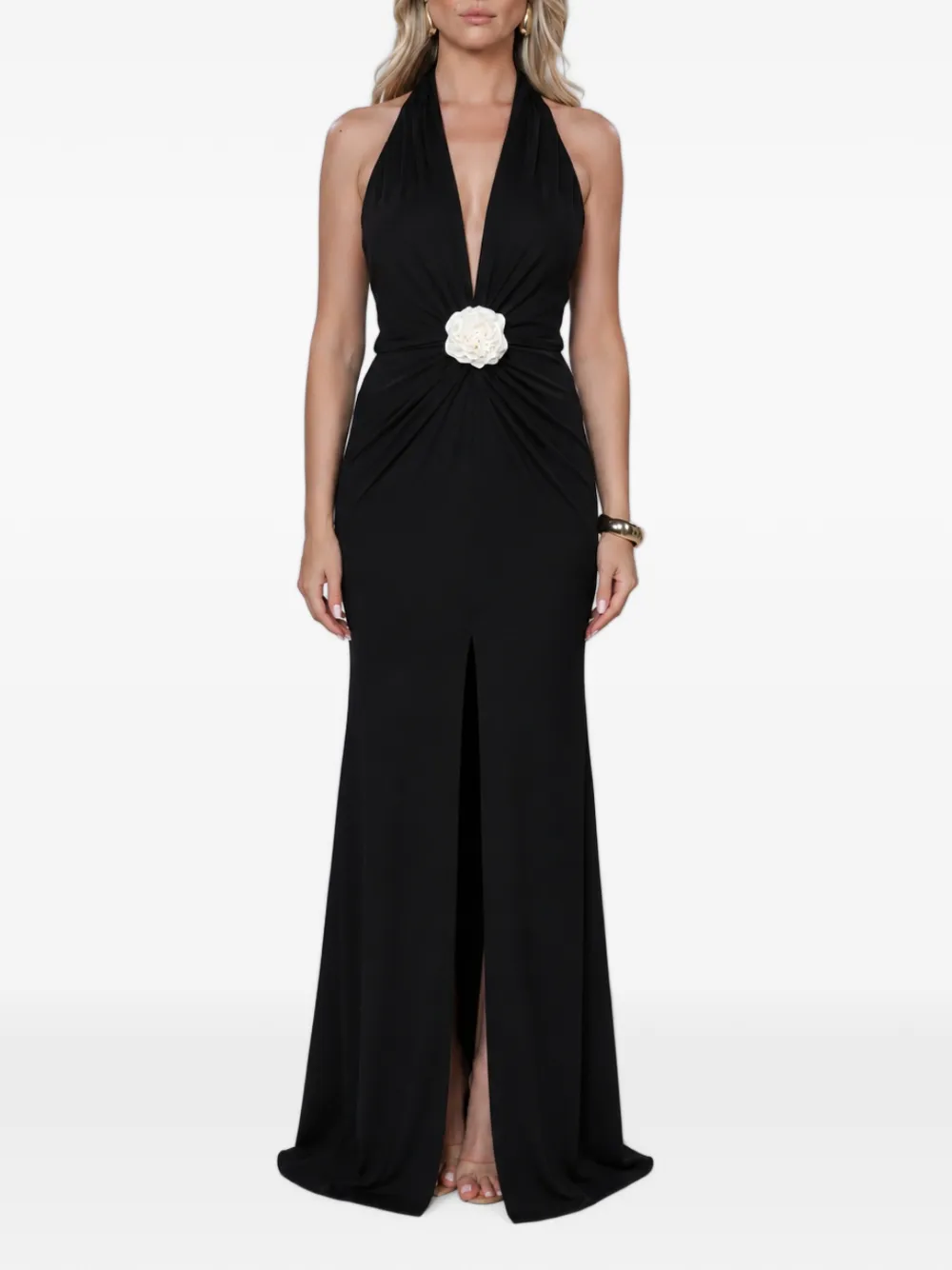 ROSERRY Mallorca maxi-jurk met open achterkant en verfraaid met bloemen Zwart