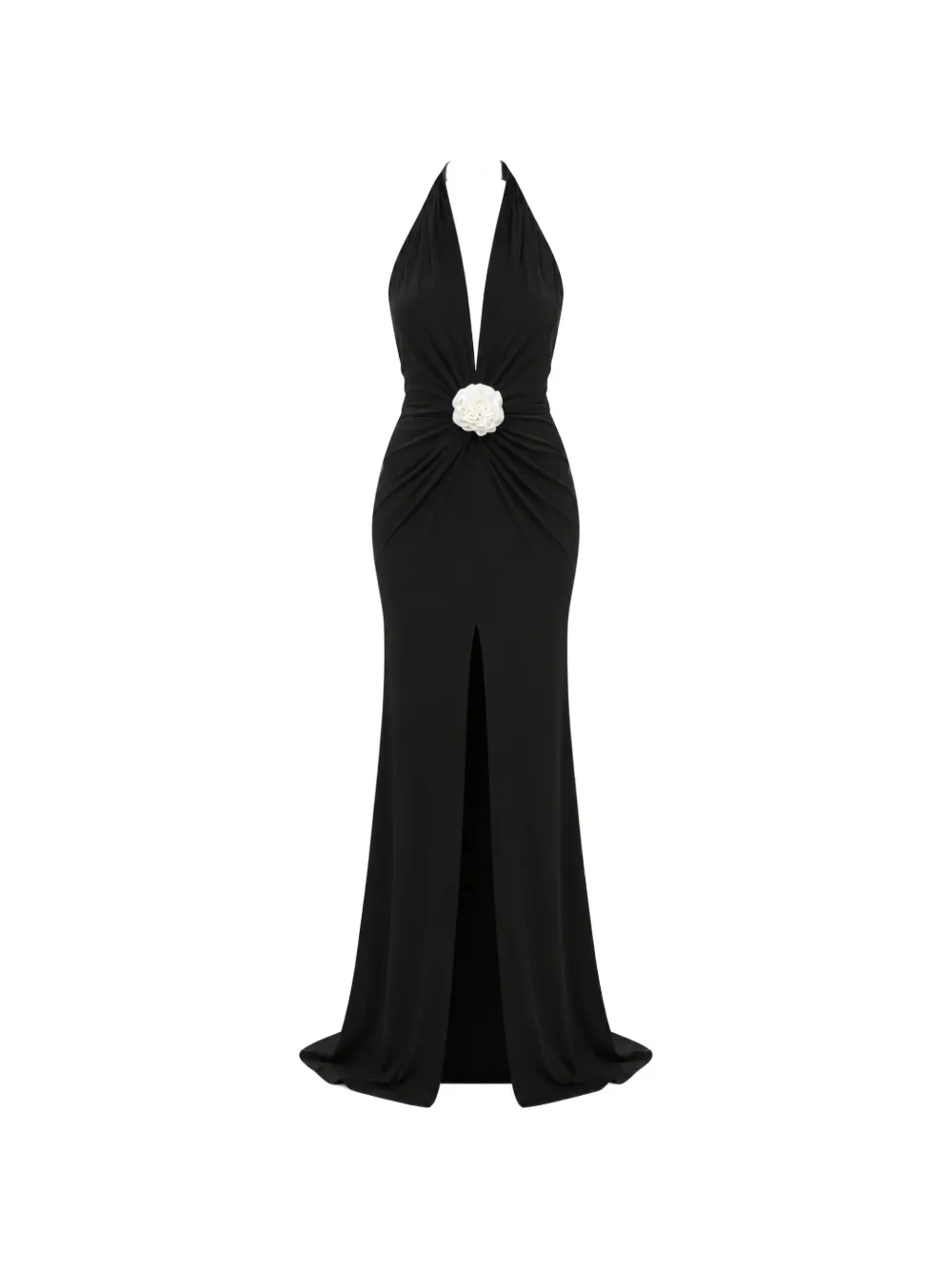 Roserry Flower-embellished Open-back Dress In Black