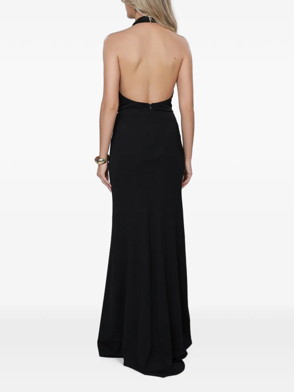 ROSERRY Mallorca maxi-jurk met open achterkant en verfraaid met bloemen Zwart