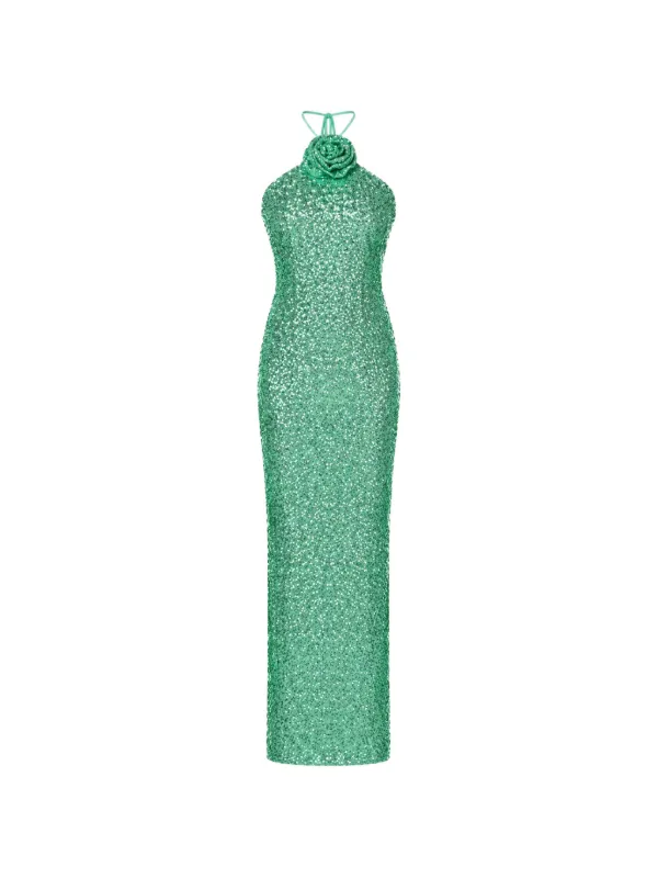green floral applique dress ROSERRY sequin-embellished floral-appliqué | GBP-Inc-AUD-NC