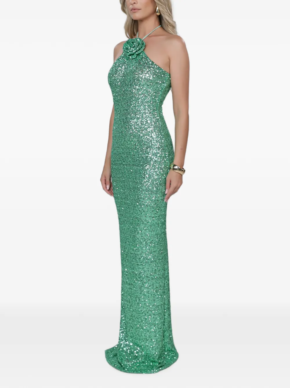 ROSERRY Jurk met pailletten en bloemapplicatie Groen