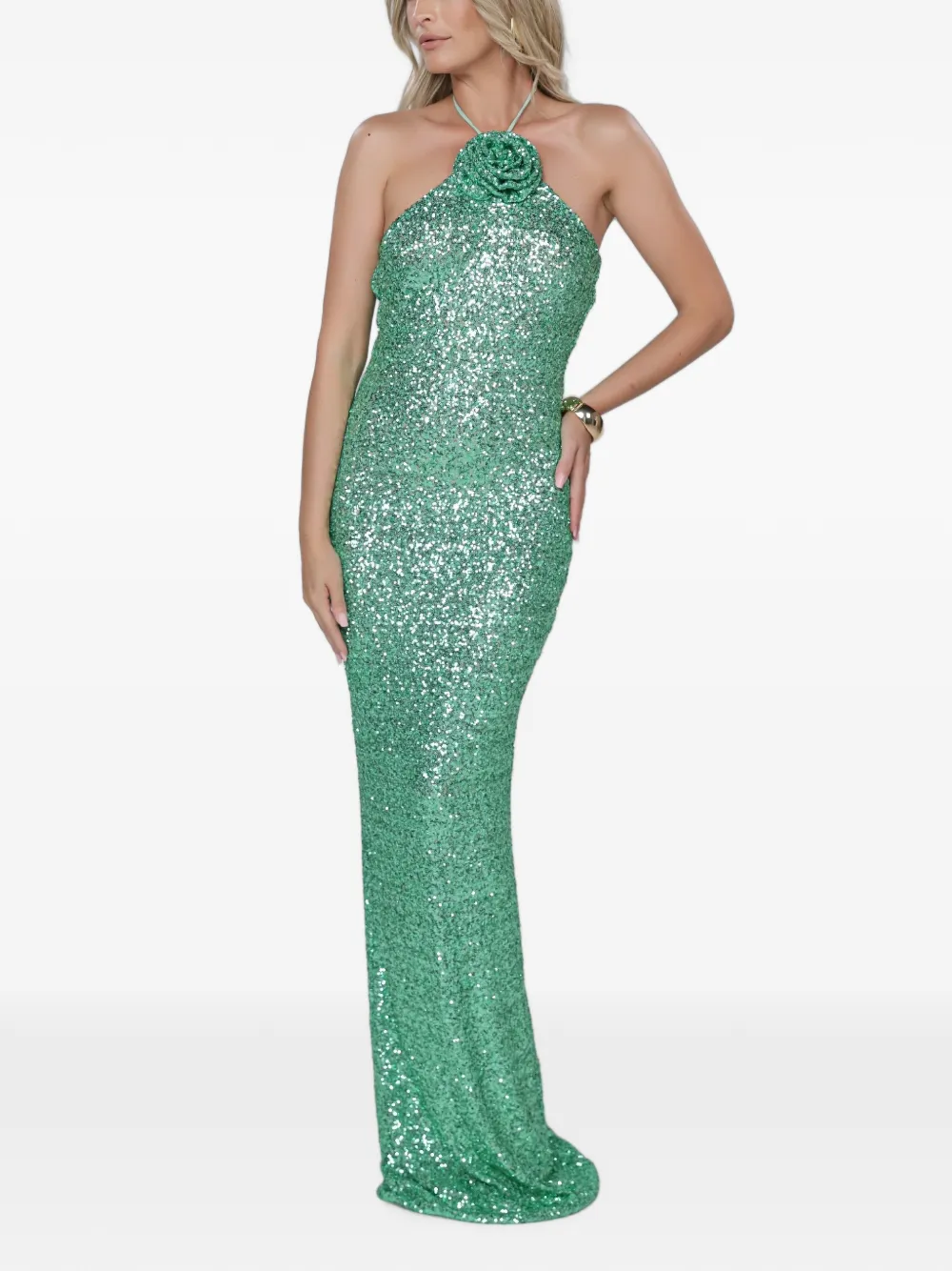 ROSERRY Jurk met pailletten en bloemapplicatie Groen