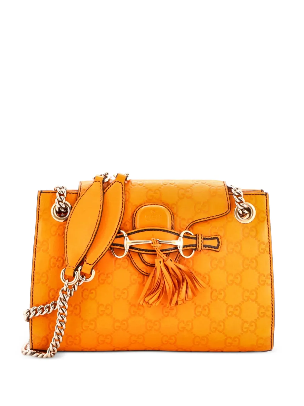 Gucci Pre-Owned Kleine Emily Flap Guccissima Schultertasche aus Leder mit Kettenriemen - Orange