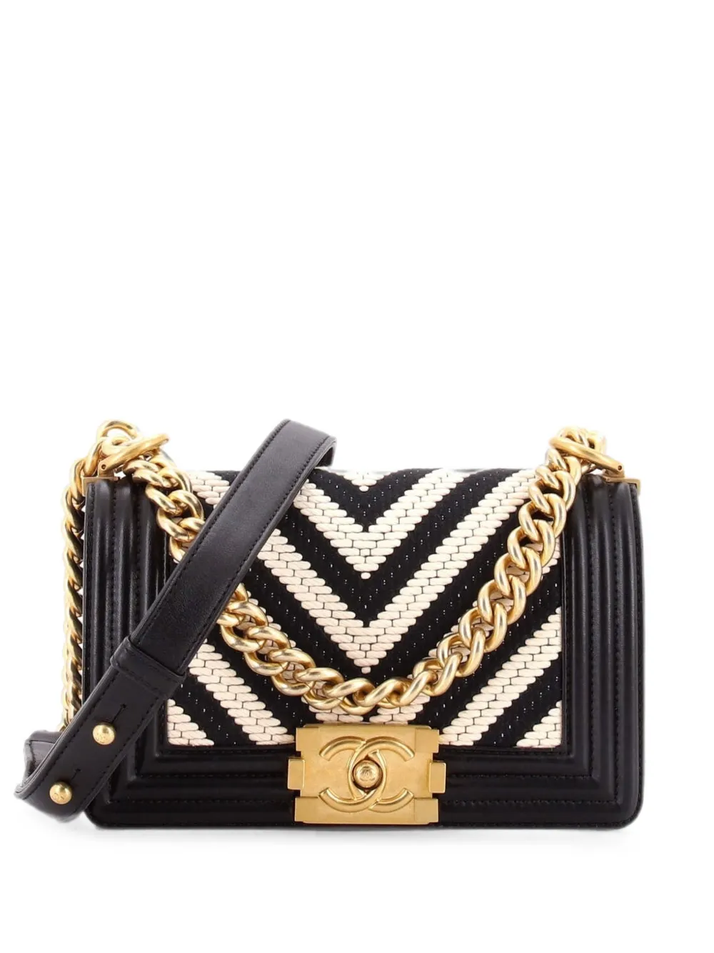 CHANEL Pre-Owned Boy Flap Bag Braided Chevron Cording and Calfskin Small shoulder bag - Black