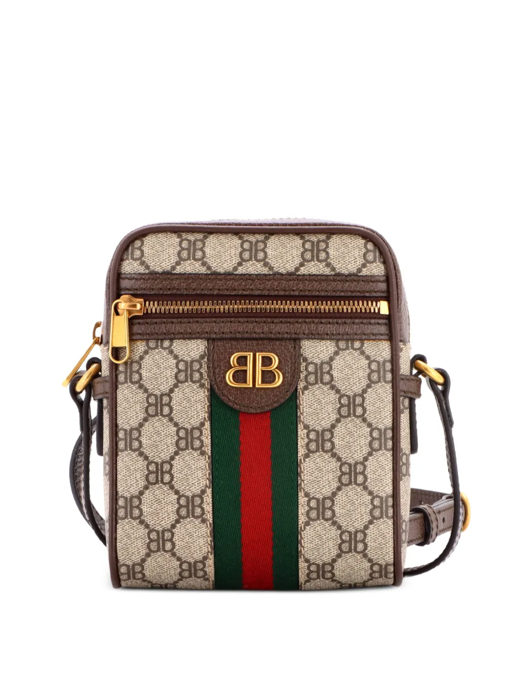 Balenciaga Pre-Owned x Gucci mini The Hacker Project BB Kuriertasche aus beschichtetem Canvas mit Reißverschluss - Braun