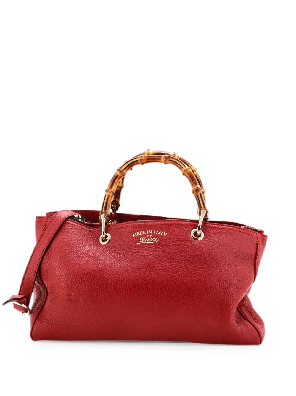 Pre-owned Gucci Bamboo Shopper Leather Medium Tote Bag In Red