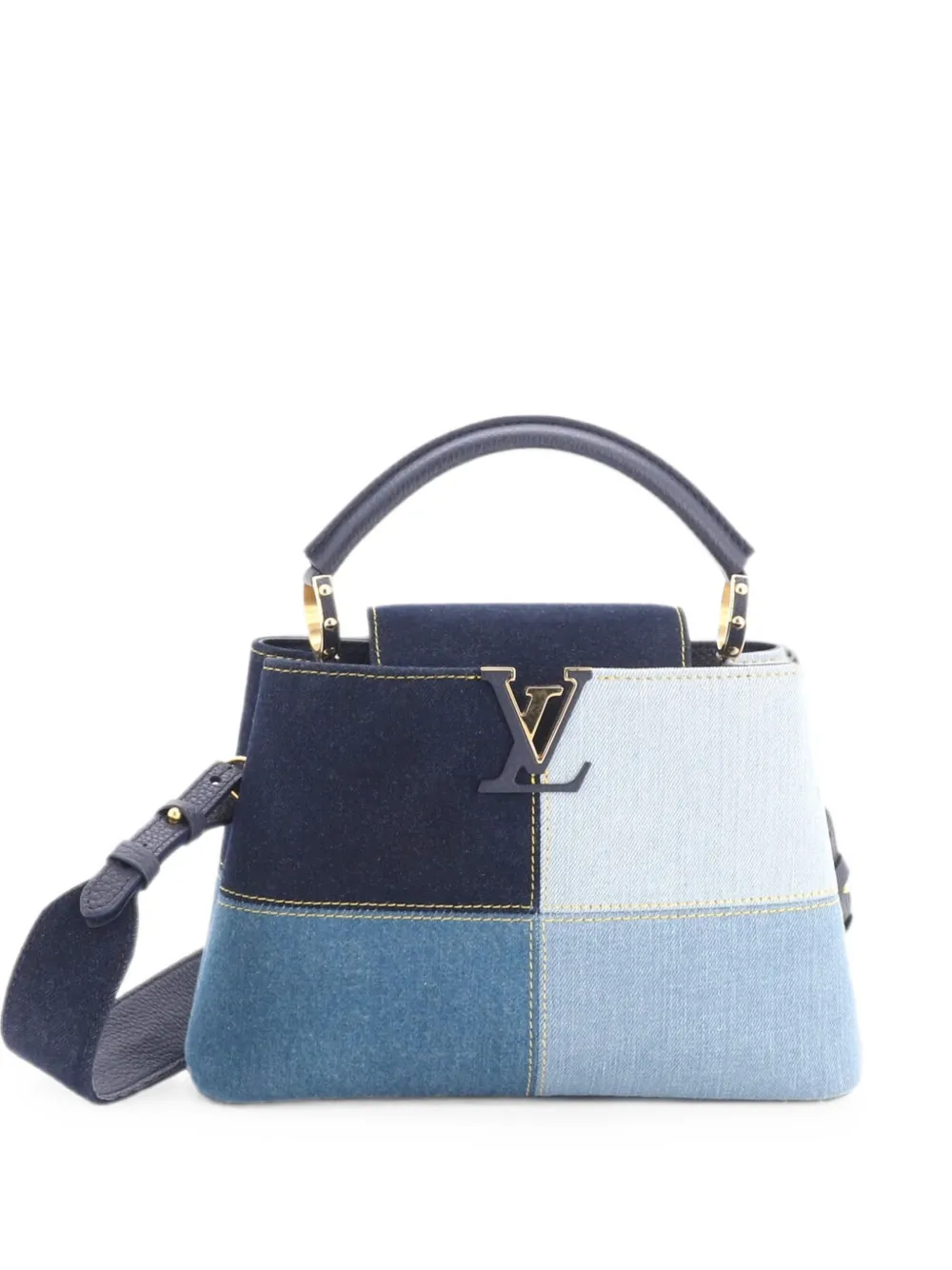 Pre-owned Louis Vuitton Capucines Bag Patchwork Denim Bb Satchel In Blue