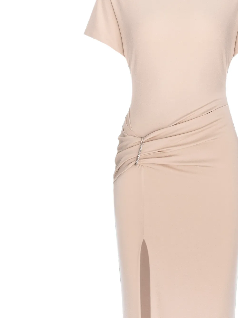 HAMZA Maxi-jurk met ruches en splitdetail Beige