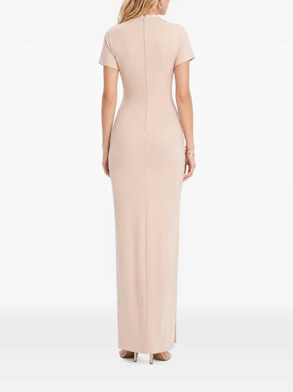 HAMZA Maxi-jurk met ruches en splitdetail Beige