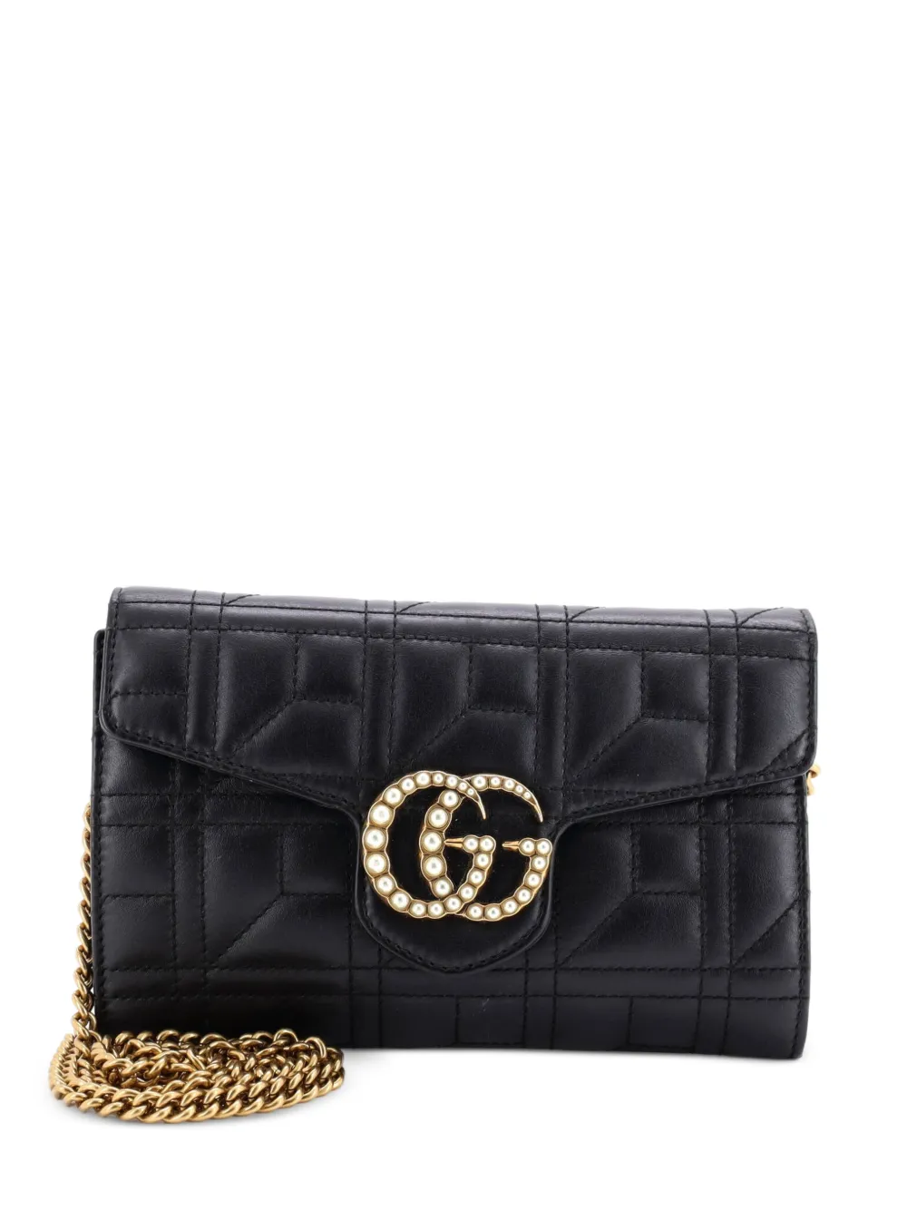 Gucci Pre-Owned Pearly GG Marmont Chain Wallet Matelasse Leather Mini shoulder bag - Nero