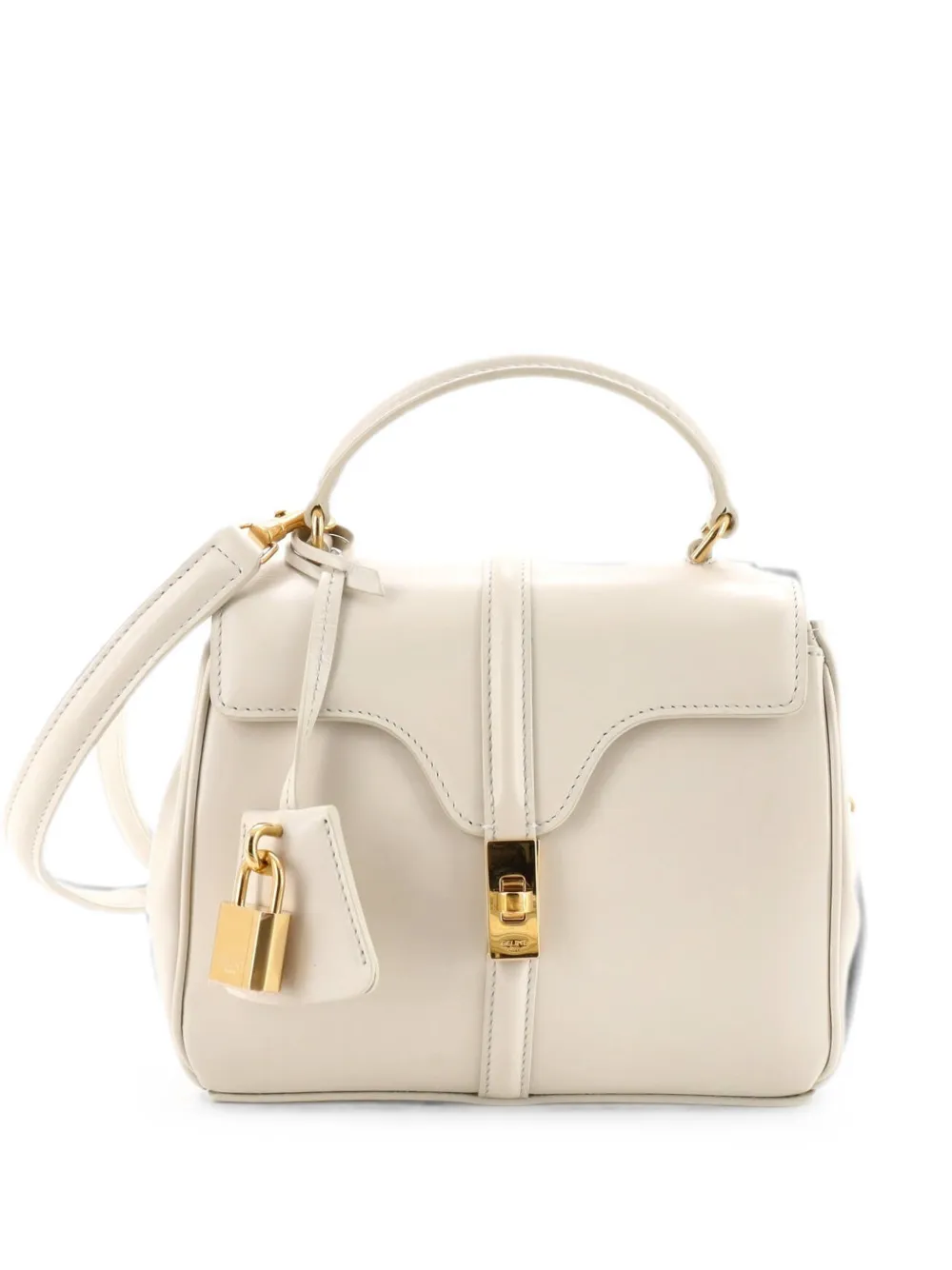 Pre-owned Celine 16 Top Handle Bag Smooth Calfskin Mini Satchel In Neutrals