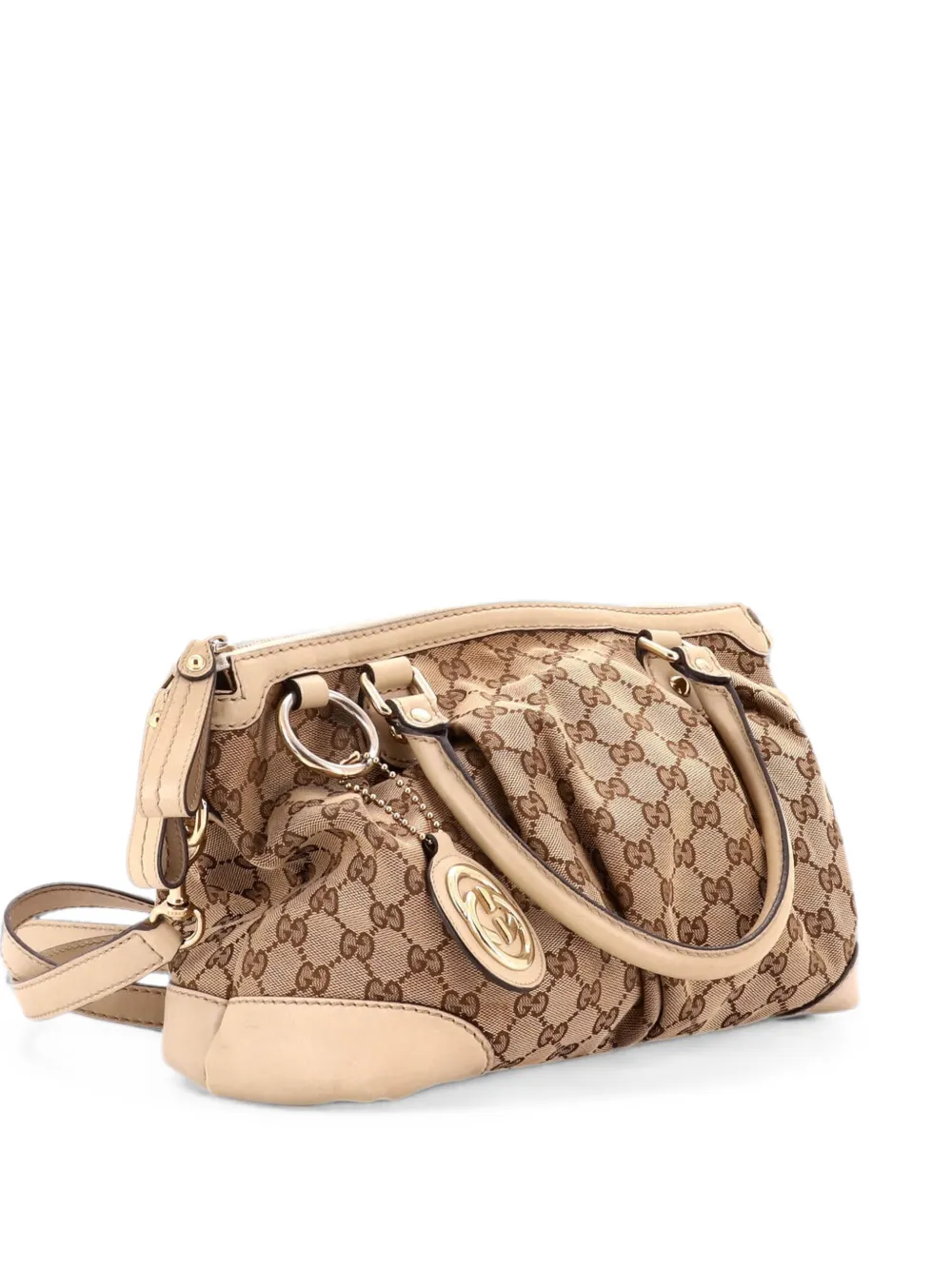 Pre-owned Gucci Sukey Top Handle Gg Canvas With Leather Medium Satchel In Brown