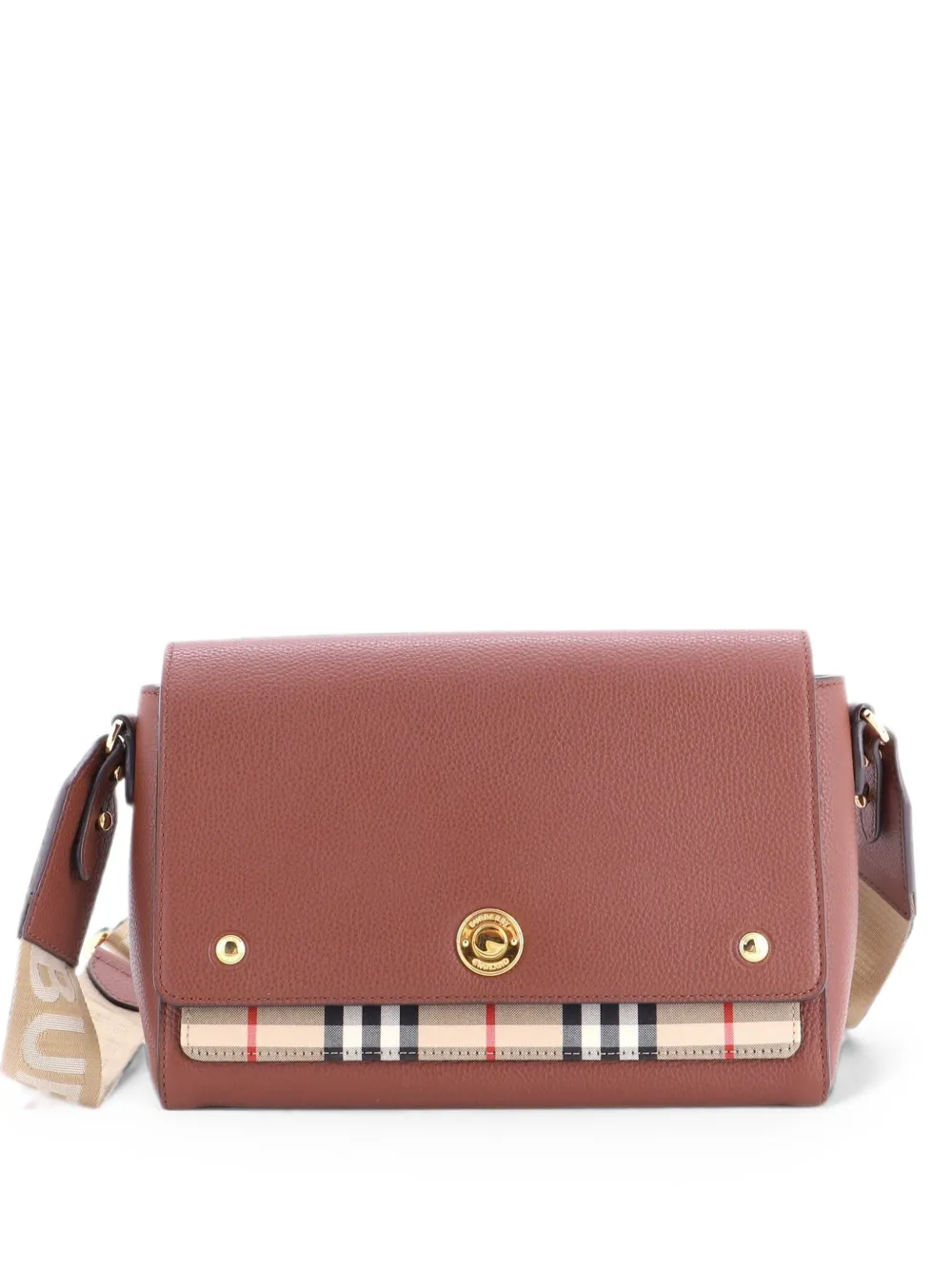 Burberry Pre-Owned Note Leather with Vintage Check Canvas Medium crossbody bag - Brown