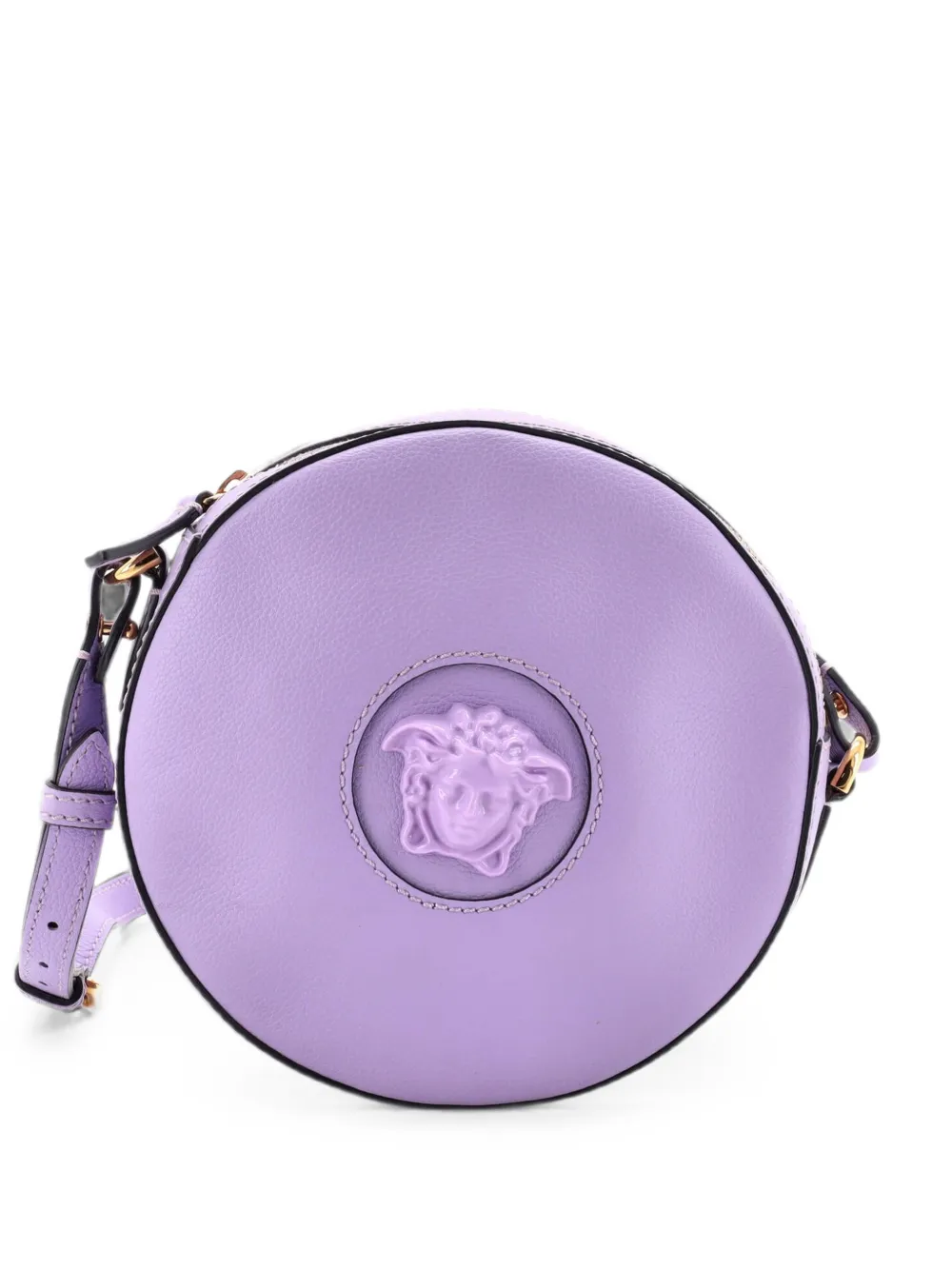 Pre-owned Versace La Medusa Round Camera Bag Leather Small Crossbody Bag In Purple