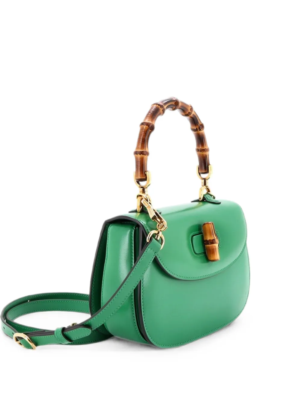 Pre-owned Gucci Bamboo 1947 Top Handle Bag Leather Small Satchel In Green