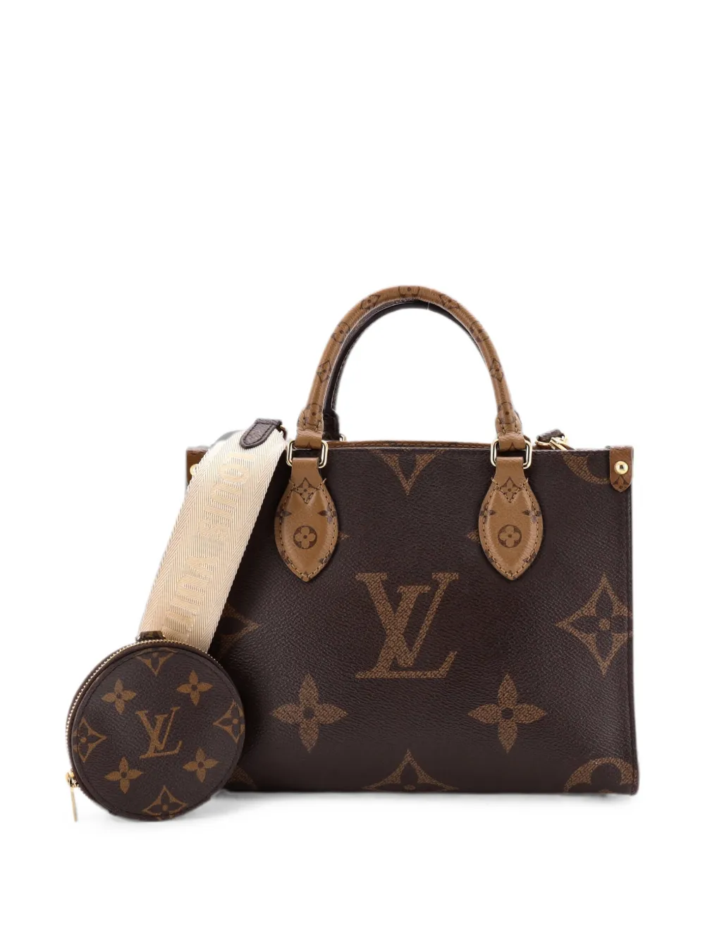Pre-owned Louis Vuitton Onthego Tote Reverse Monogram Giant Pm Shoulder Bag In 褐色