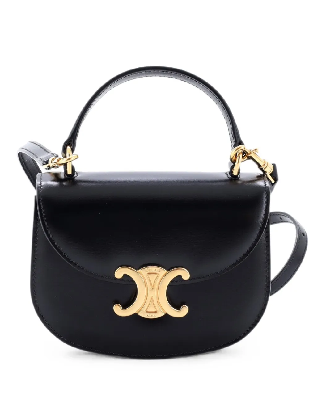 Celine Pre-Owned Triomphe Besace Clea Top Handle Flap Bag Leather Mini satchel - Black