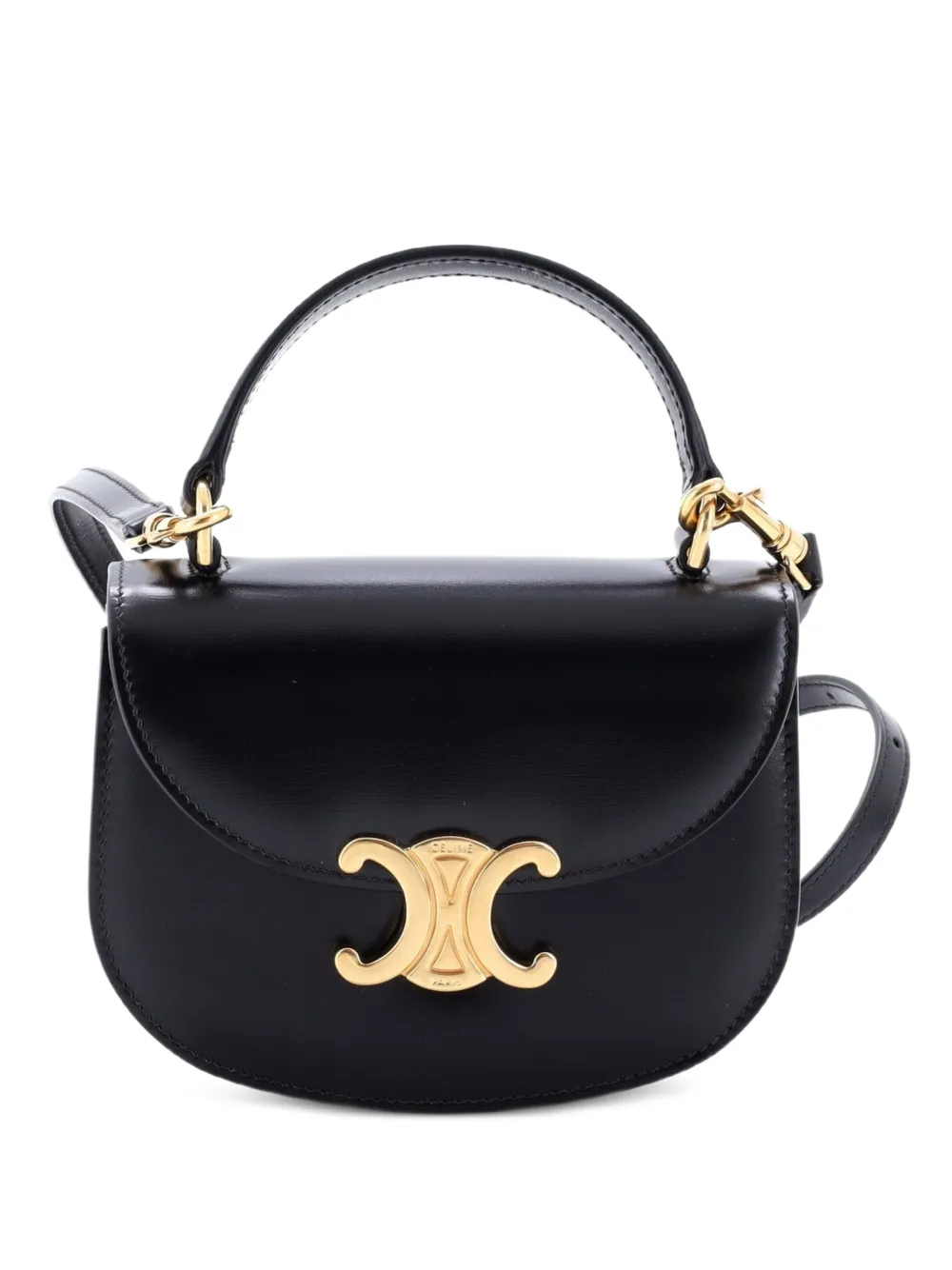 Celine Pre-Owned Triomphe Besace Clea Top Handle Flap Bag Leather Mini satchel - Schwarz