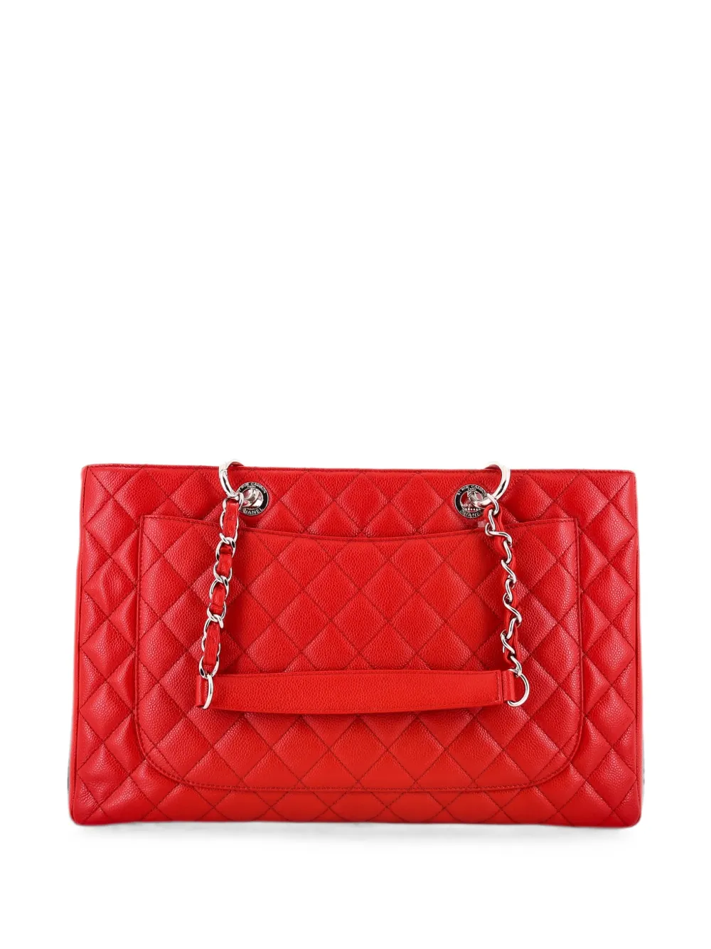 Pre-owned Chanel Grand Shopping Quilted Caviar Xl Tote Bag In Red
